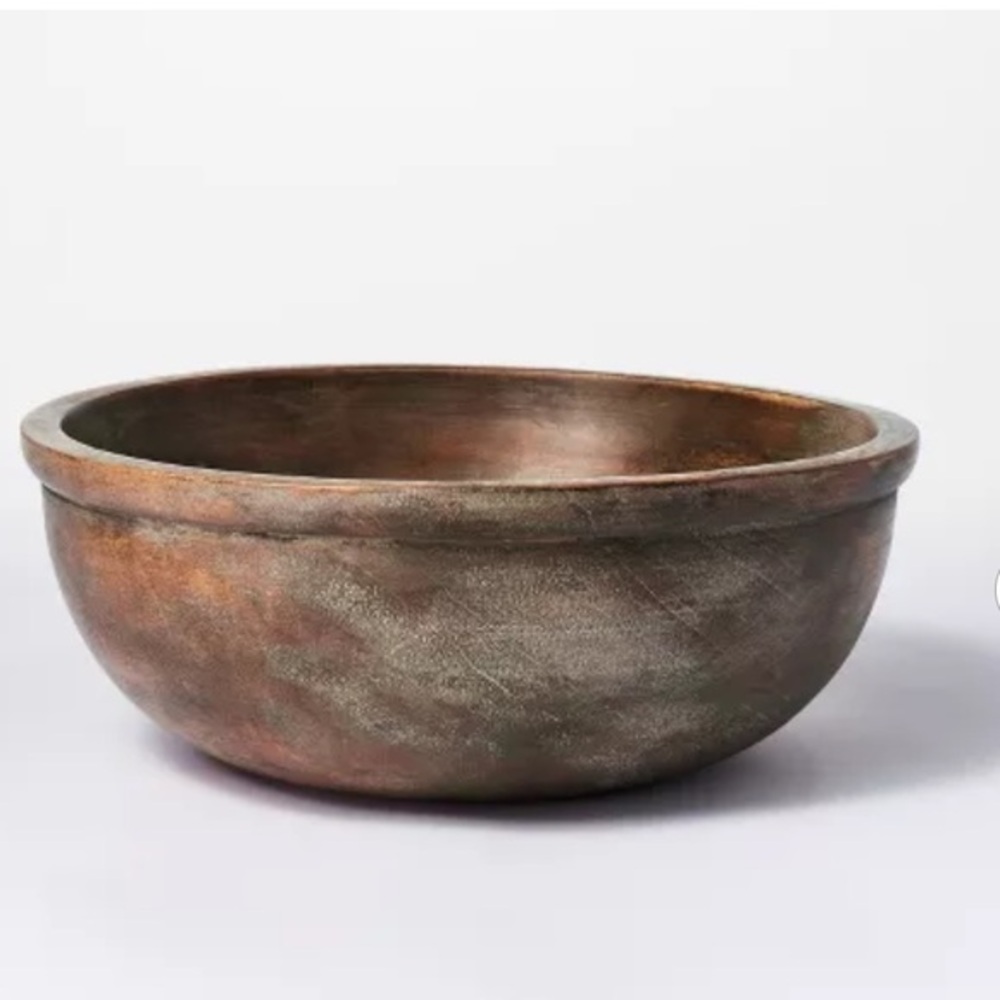 NWT Threshold Round Wooden Brown Antiqued Bowl